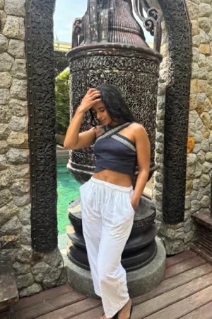 Humantay Navy Blue Cross Crop Top - organic cotton thailand Blue Crop Top Organic Cotton - Humantay
