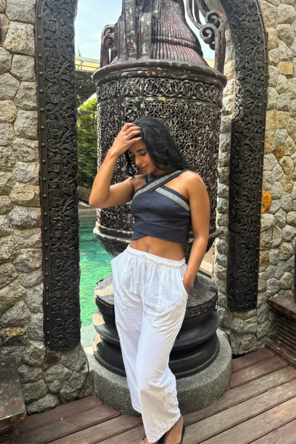Humantay Navy Blue Cross Crop Top - organic cotton thailand Blue Crop Top Organic Cotton - Humantay