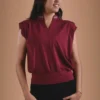 Burgundy Red Blouse Organic Cotton - Nusta
