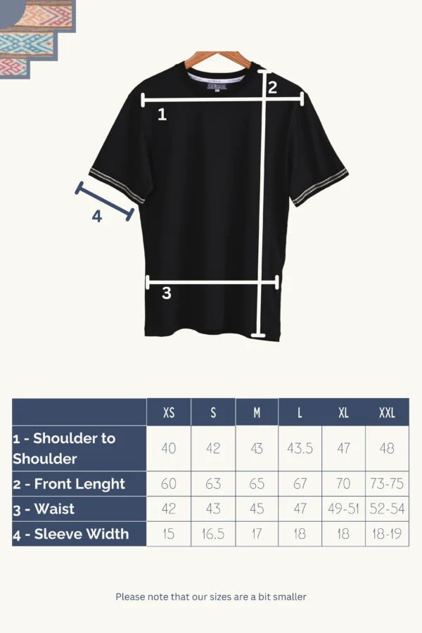 TShirt Kuntur - Size Guide Black T-Shirt Organic Cotton - Kuntur