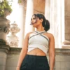riti cross crop top - organic cotton - london Beige Cross Top Organic Cotton - Rit'i