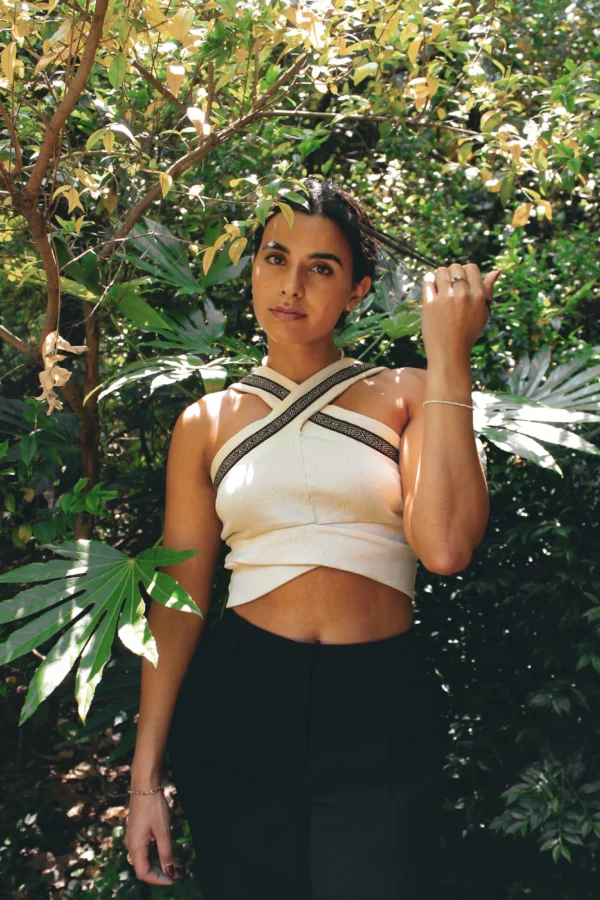 riti cross crop top - organic cotton - plants Beige Cross Top Organic Cotton - Rit'i