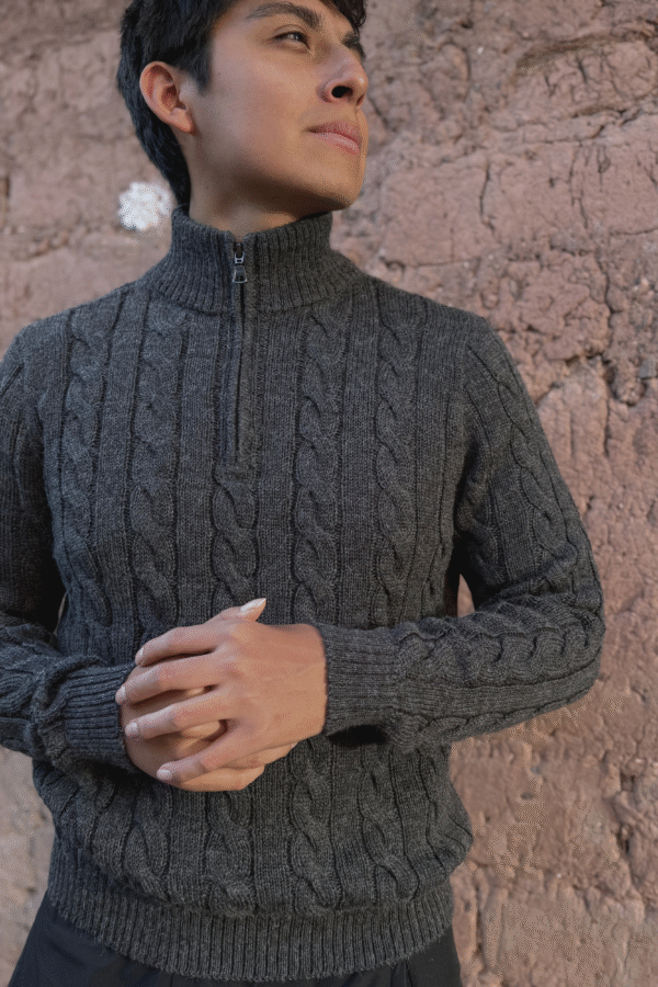 Grey Men Sweater Baby Alpaca Wool