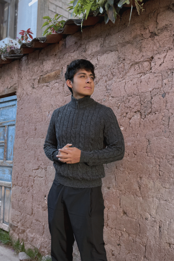 Grey Men Sweater Baby Alpaca Wool